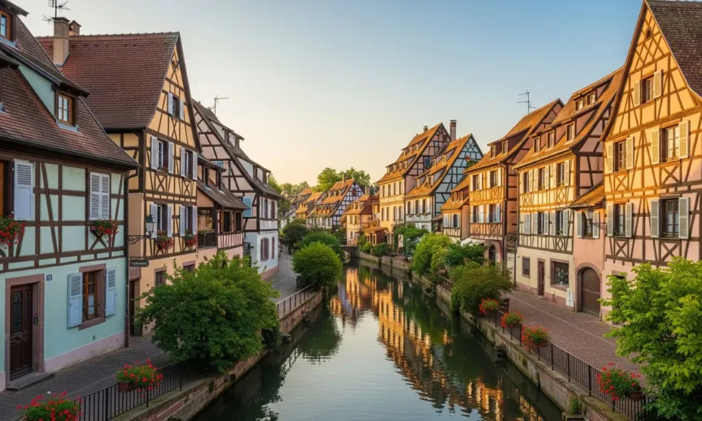 Lugares na Europa para aliviar a tensão do dia a dia 3 Casas típicas e canal em Colmar, França, perfeito para aliviar a tensão viajando